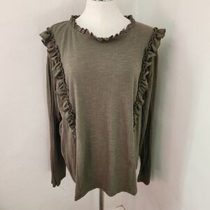 Hayden Los Angeles Olive Green Ruffle Trim Long Sleeve Knit Top 2XL HY2081W